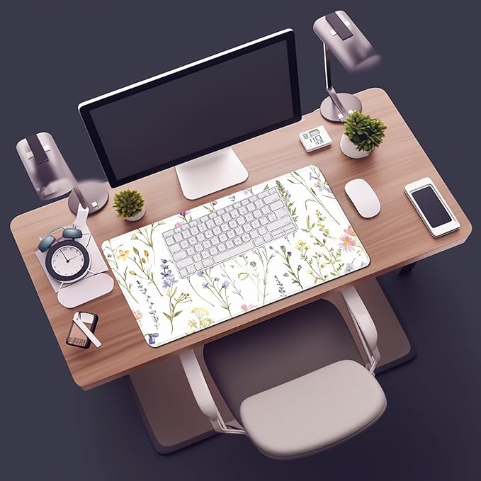 Floral Large Mousepad 31.5 x 15.7 inch, Waterproof Desk Mat Gaming Mouse Pad, Aesthetic Flowers Desktop Mat, Laptop Pad, Computer Writing Mat for Home Office (Purple Pink White D, XX-Large)