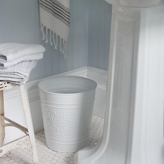 Autumn Alley White Farmhouse Bathroom Trash Can and Toilet Bowl Brush with Holder - White Bathroom Accessories Set for Charming Bathroom Décor