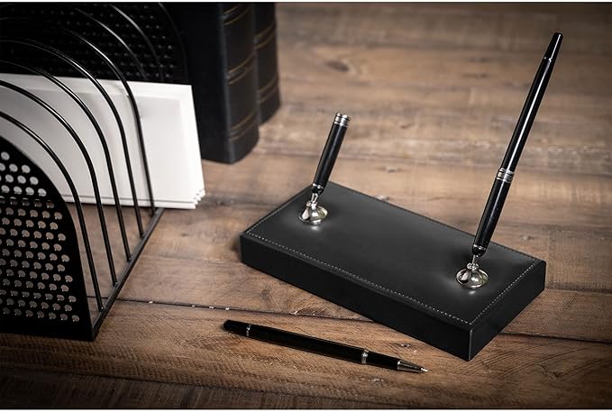 Dacasso Bonded Set Luxury Leather Desk Pad & Desk Organization Essentials, 9 Piece, Black