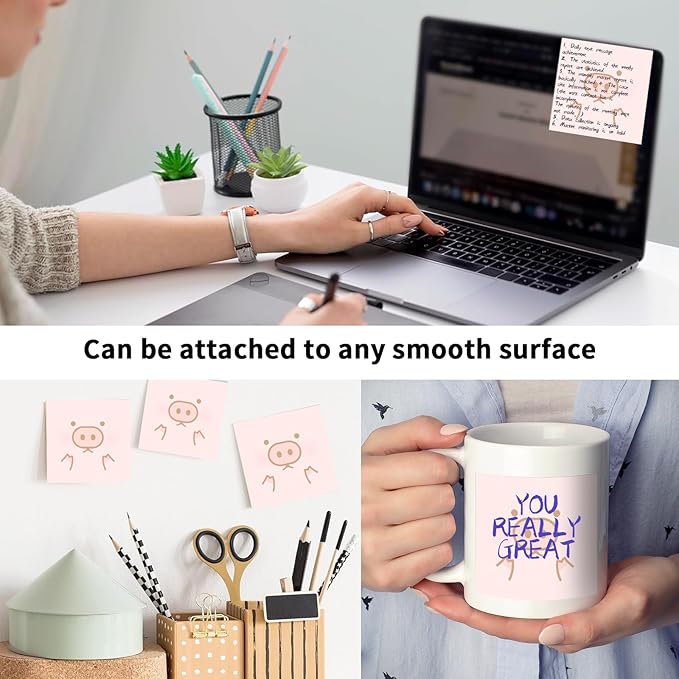 2 Pack Sticky Notes 3x3 Inches, Bright Cute Strong Sticking Power, Easy to Post for Home, Office, 80sheets/Pads, Fashion Pig Face