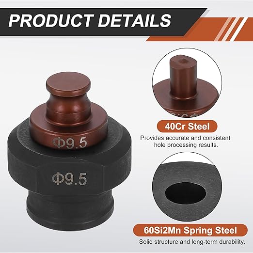 HARFINGTON Hydraulic Hole Punch Die 9.5mm Round Hole 40Cr Steel Electric Punching Kit for MHP-20 JP-20 Electric Punching Machine, Burgundy & Black