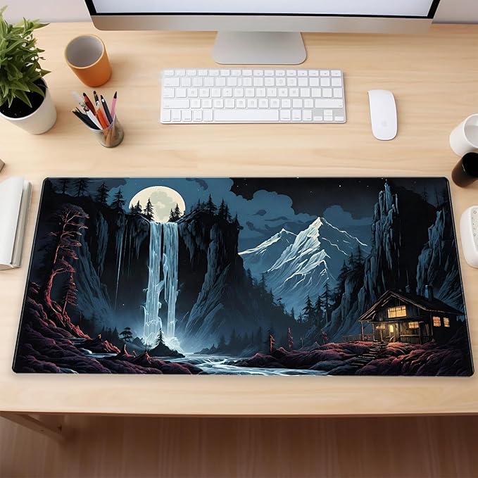 Full Moon Desk Mat Forest Mouse Pad Large Gaming Mouse Pad XL Full Desk Mousepad Extended Keyboard Mat Big Long Mouse Mat Computer Laptop Desktop Mat Pad Desk Decor 31.5''X15.7''