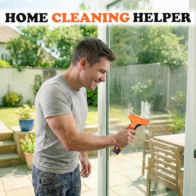 JETMORE Razor Blade Scraper, Scraper Tool with 15 PCS SK5 Steel Blades, Razor Scraper, Ergonomic Handle with Blade Storage Box, Scraper for Cleaning Windows, Glass, Oven, Stove, Kitchen, Floor, Paint