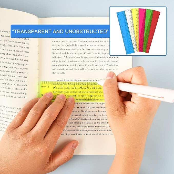 6 Inch Ruler 6Pcs Clear Plastic Ruler for School Office Home Straight Edge Rulers with Centimeters and Inches for Kids Drawing Students Adults Colored for Classroom
