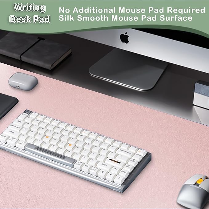 Boutilon Leather Desk Pad Protector,Non-Slip Mouse Pad,Laptop Desk Pad,Office Mouse Mat,Waterproof Leather Desk Blotter,Desk Writing Pad for Office and Home (S-Light Pink,24"x 14")