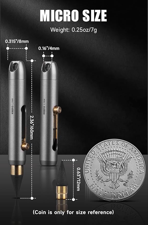 KEEPO LINK Mini Mechanical Pencil with Key Ring & 2 Extra Nibs, Titanium Infinite Keychain Pencil for Everyday Carry, Office, Outdoor, Back to School Supplies, OLP01 (Gunmetal Grey)