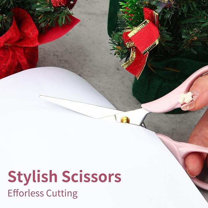 Gold Scissors, Stainless Steel Blade with Acrylic Handle, All Purpose Scissor for Office, School, Home, Fabric Shears, Tijeras (6.3" Pink)