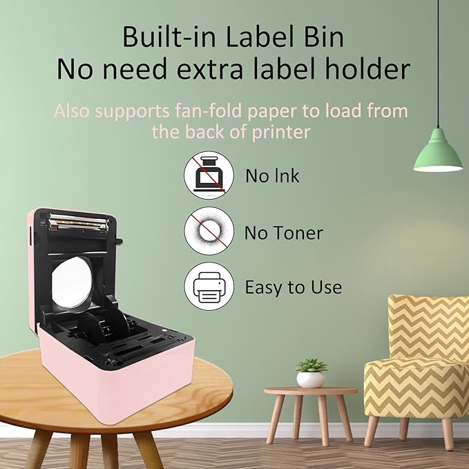 Thermal Shipping Label Printer 4x6 Label Print,Bluetooth Thermal Label Printer,Circle Sticker Printer,Sticker Printer for Small Business,Widely Used for Amazon, Ebay (Pink)