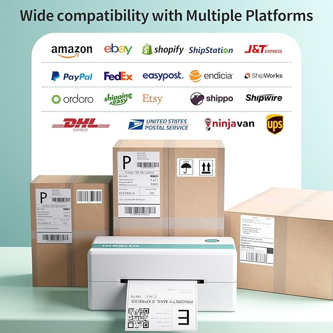 Rongta Thermal Shipping Label Printer, Bluetooth Wireless 4x6 Sticker Label Maker for Package, Compatible with Windows, Mac, Android & iPhone, Used for Business of Amazon, Ebay, Etsy, Shopify UPS