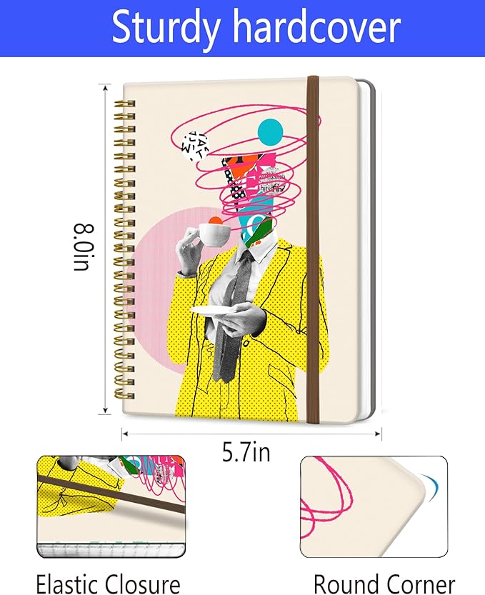 Spiral Journal Notebook, A5 Cute Notebooks for Women Men, College Ruled Hardcover Notebook for Work & Note Taking, 60 Pages Double-Wire Journals for Writing, Cute Thinker