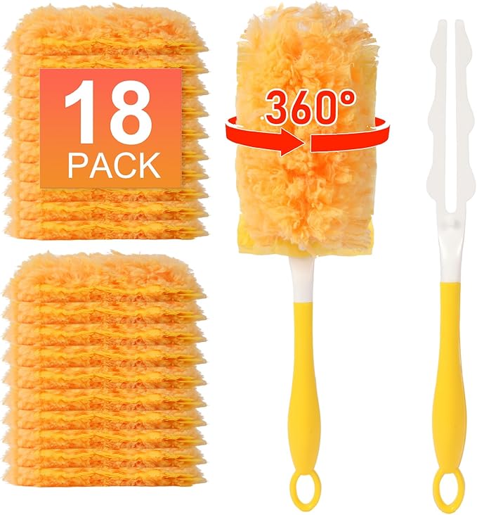 18 Count Duster Refill for Swiffer Duster with 1 Handle - 360° Multi-Surface Larger Size Feather Dusters, Disposable Duster Kit for Cleaning Home, Furniture, Blinds and Ceiling Fans