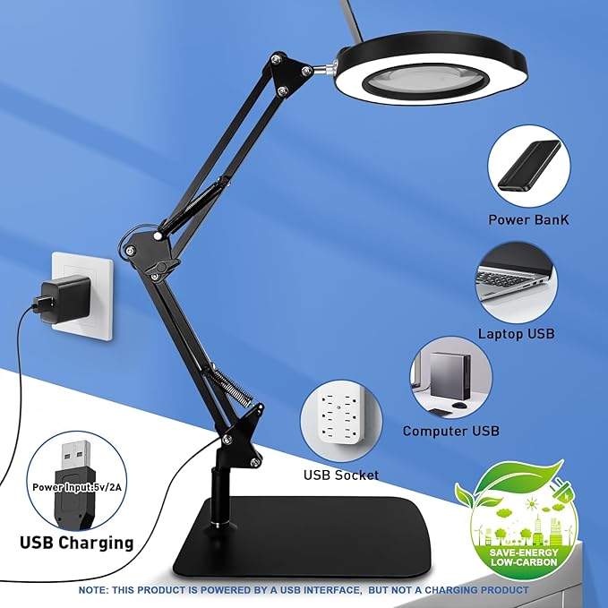 15X Desk Magnifying Glass with Light and Stand,Real Glass EyeCare LED Lighted Magnifier,5 Color Modes Stepless Dimmable,Hands Free 2-in-1 Desk Lamp for Craft Reading Painting Hobby Close Work