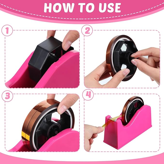 Sabary 9 Pcs Heat Tape Dispenser Set, Sublimation Tapes Dispenser Adhesive Roll Holder 2 Pcs Heat Resistant Gloves with Silicone Bumps 6 Pcs Thermal Tape for Office Home (Rosy)