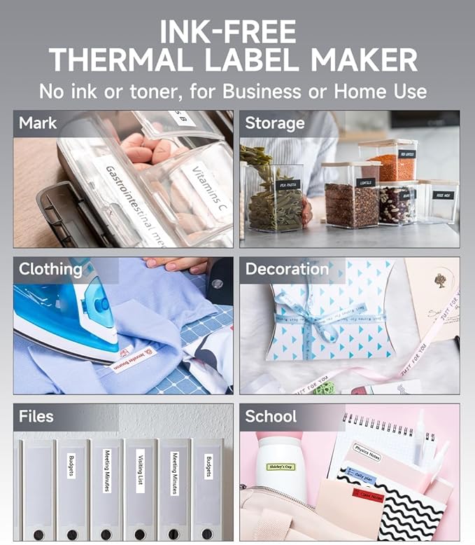 Phomemo P12 Label Maker Machine with Tape, Bluetooth Small Thermal Label Printer with Multiple Templates Mini Label Maker for Home, Kitchen, Organization, Office, Black