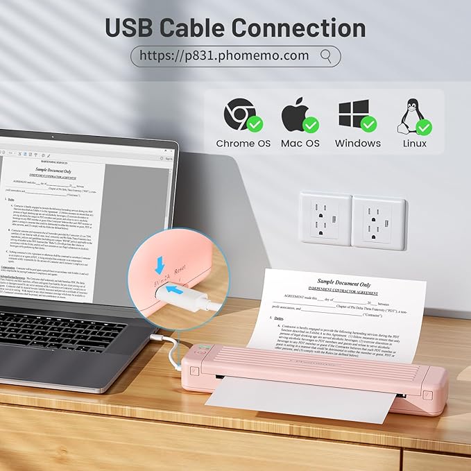 Phomemo P831 Portable Printers Wireless for Travel - 300 DPI Bluetooth Thermal Printer Support 8.5x11 US Letter & A4 Regular Copy Paper, Inkless Printer Compatible with Mobile & Laptop for Home Office
