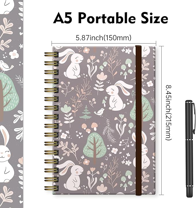 Spiral Journal Notebook,Binding with Premium Paper for Girl Women,Cool Funny 120 Pages,100gsm A5 College Ruled NotebookJournal,Perfect for Gifts Nurse Teacher Women(Cute Birds Mushrooms)