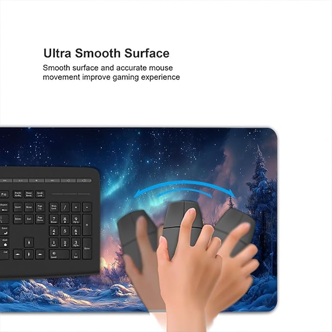 Aurora Desk Pad Mouse Pad Alaska Blue Natural Northern Lights Large Gaming Mouse Mat with Stitched Edges,Non-Slip Waterproof Rubber Base Mouse Mat Office Computer Keyboard Laptop Home 31.5"x11.8"