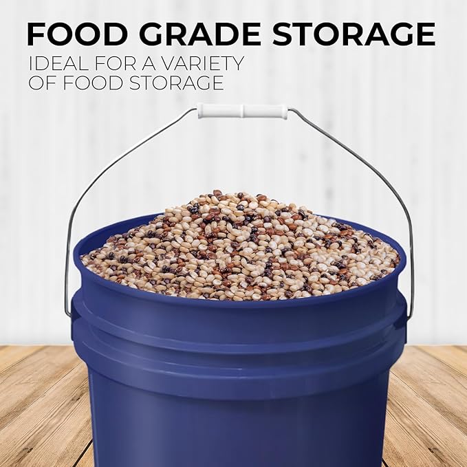 5-Gallon Dark Blue Bucket Pail with Gamma Seal Screw on Airtight Lid, Metal Handles with Plastic Grip for Easy Carrying, Stack and Store, Heavy-Duty 90MIL Extra Durable, Food Grade, BPA Free - 3 Pack