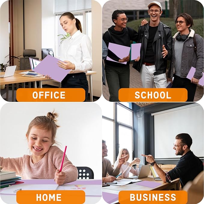Zzrywuty File Folders with Pockets Letter Size, 50-Pack Paper Folders with Card Slot, Two Pocket Folders for School Students, Businessmen, Home and Office Workers（Purple）