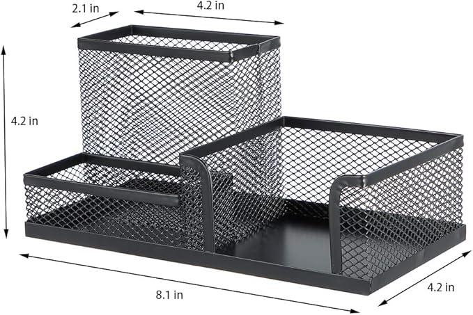 Pen Holder Mesh Metal Pencil Holder Desk Organizers Black for Desk Office with 3 Compartments Pencil Holders,Desktop Storage Caddy Organization,Suitable for School, Home,Black