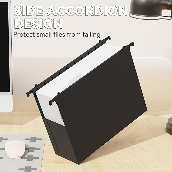 Plastic Extra Capacity Hanging File Folder Letter Size,6 Pack Heavy Duty 3" Expanding Accordian Pocket,Expandable Large Hanging Folders,Sturdy Hanging Organizer for Bulky Files-Black