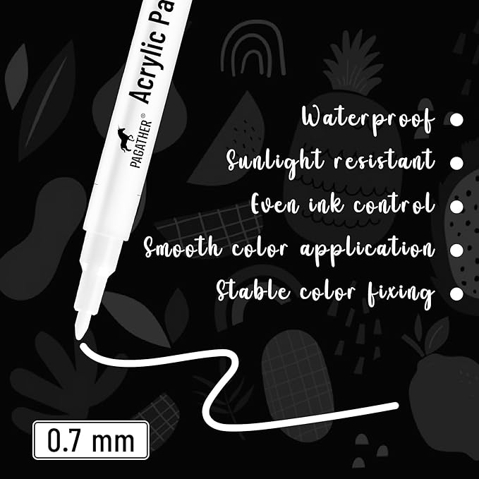 Acrylic White Paint Pens - 6 Pack 0.7mm Extra Fine White Paint Marker for Rock Painting, Wood, Metal, Fabric, Plastic, Canvas, Glass, Ceramic, Diy Crafts