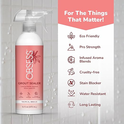 OBSESS Grout Sealer 16 Oz., Clear Grout and Tile Sealer, Natural Finish, Professional Grade, Indoor & Outdoor, Fast Dry and Long Lasting Protection