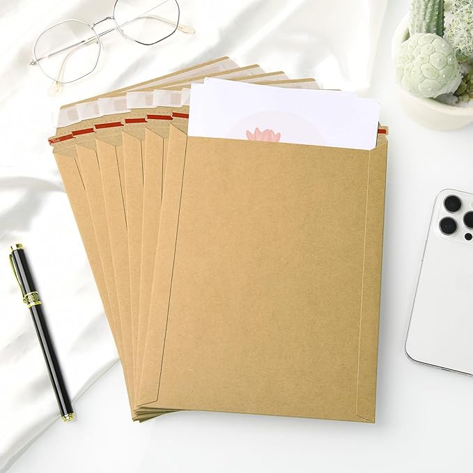 50 Pack 7x9 inch Kraft Rigid Mailer Self Seal Photo Document Mailers, Stay Flat Kraft Cardboard Envelopes Photography Mailers for CD, Photos, Document