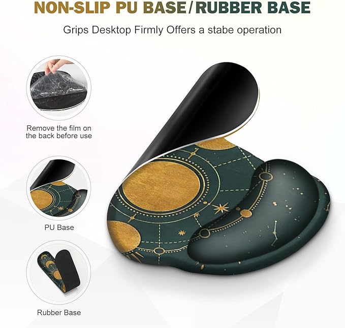 Large Desk Mat, Gaming Mouse Pad, Desk Pad Protector, XXL Mousepad + Keyboard Wrist Rest+Mouse Wrist Rest+Coaster Ergonomic Desk Pad for Home Office Decor, Dark Green Gold Moon Phases Constellation