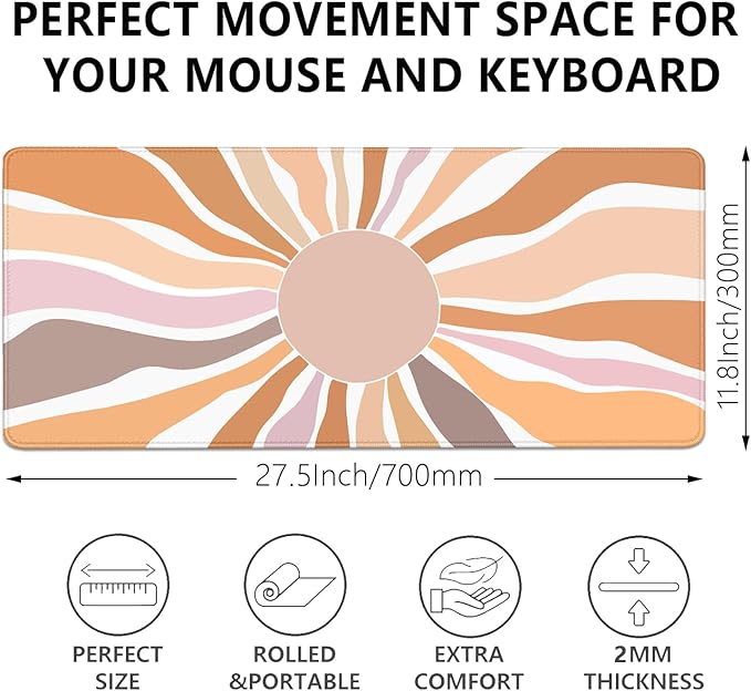 Artistic Sunlight Mouse Pad,XL Simplicity Mousepad Desk Pad with Stitched Edges,Non-Slip Waterproof Rubber Base Mouse Mat Desk Mat for Office Computer Keyboard Laptop Home(27.5x11.8 in)