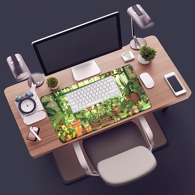 Frog Cute Mousepad 31.5 x 15.7 inch, Large Green Desktop Mat, Waterproof Desk Mat Gaming Mouse Pad, Laptop Pad, Computer Writing Mat for Home Office Desk Decor