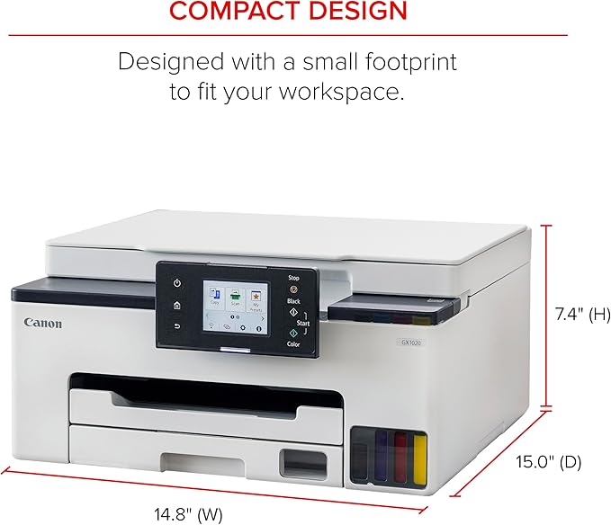 Canon Megatank GX1020 All-in-One Wireless Supertank [Megatank] Printer | Print, Copy and Scan| Mobile Printing |2.7" LCD Color Touchscreen | Auto Duplex Printing