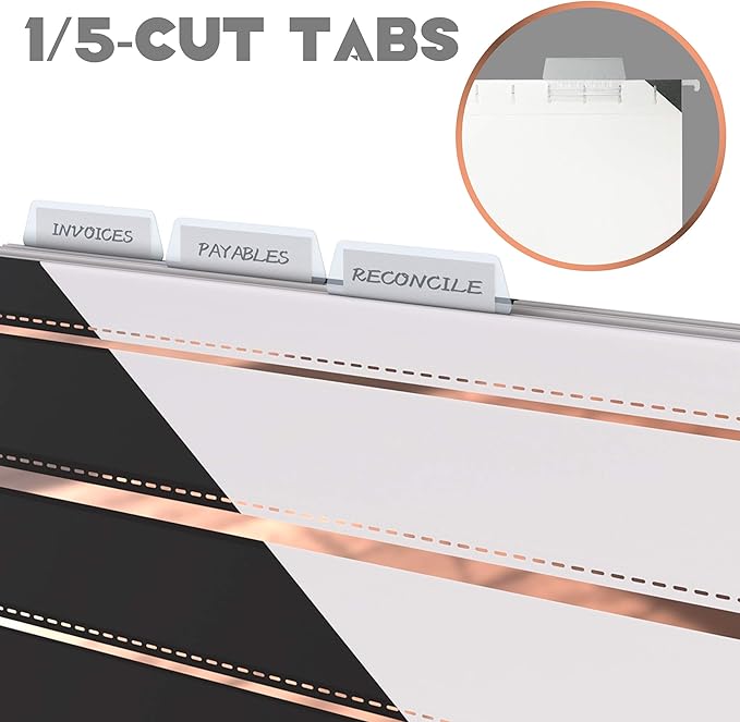 CharaVector Hanging File Folders Letter Size Assorted Durable Refined Design Decorative Hanging File Folder Set, 1/5-Cut Adjustable Tabs, 30pcs for Cabinet,File Organizer, Gold Stripes