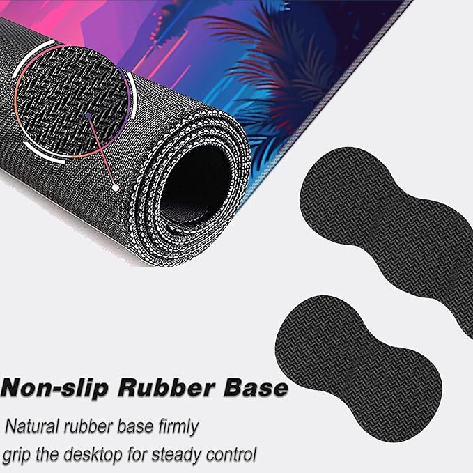 Keyboard Mouse Pad Set,Large Mouse Pad+Keyboard Wrist Rest+Wrist Support+Coaster,31.5x11.8in Extended Desk Mat for Computer Laptop Office Home-Sunset Beach Palm Trees