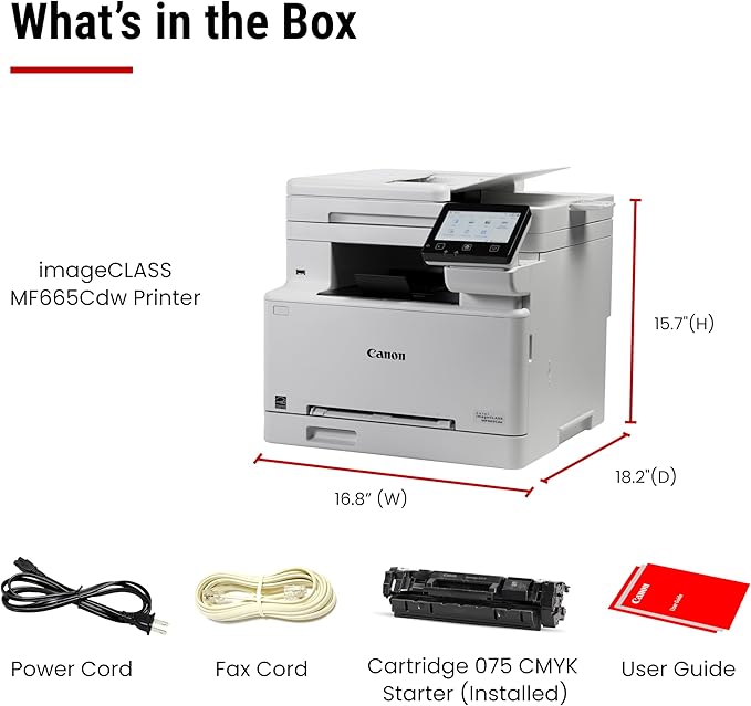 Canon Color imageCLASS MF665Cdw - Wireless Duplex Laser Printer, All-in-One with Copier, Scanner, Fax, Auto Document Feeder, 3 Year Limited Warranty, 22 PPM