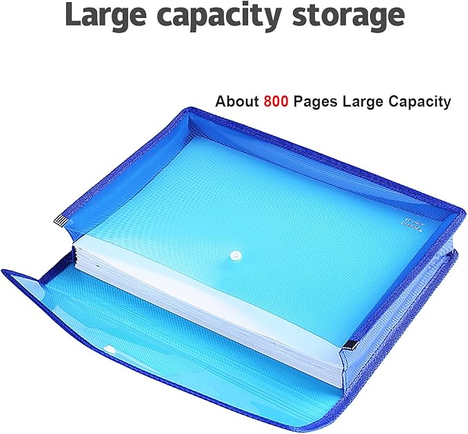 GJIAUKIZ Plastic File Folders Legal Size Envelope Expanding Document Organizer Folders with Snap Button Closure for School Office (Transparent & Blue, 14 Packs) with 30 Pieces Index Tabs