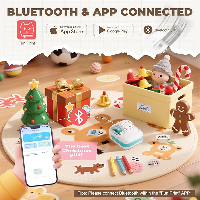 cudinham B3 Label Maker, Bluetooth Thermal Label Printer with Printing Paper, Portable Mini Sticker Printer Supports 12-57mm Papers for Notes, Home, Office, Photos, Compatible with iOS & Android