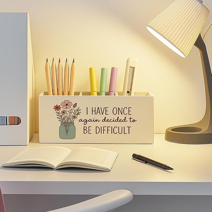 Funny Mental Health Pen Pencil Holder for Desk, Sarcastic Office Humor Gifts for Coworkers, I Have Once Again Decided to Be Difficult Funny Pencil Cup for Office