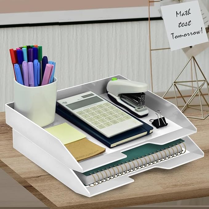 Acrimet Stackable Letter Tray 2 Tier Side Load, Plastic, Desktop File Organizer (White Color)