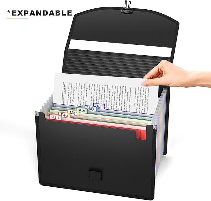 Expanding File Folder Accordion File Organizer with Handle,Fun Storage 13 Pockets Portable Document Organizer File Box Filing Organizer for Home School Office Traveling, A4 and Letter Size