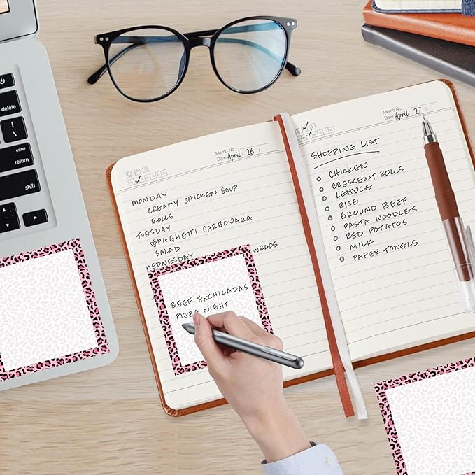 Sticky Notes, 2 Pads, 3x3 inches, Cute Colorful Fun Self-Stick Note Pads, Easy Post, Strong Adhesive Notepad Pink Leopard