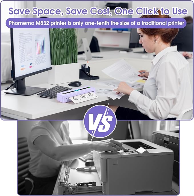 Phomemo Portable Thermal Printer, Bluetooth Portable Printers Wireless for Travel, M832 Inkless Mobile Printer for Phone Laptop, Support 8.5''x11''/A4/4.33''/3.15''/2.08'' Thermal Paper, with Case