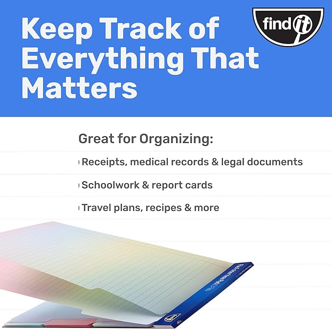 Find It File Folder Notepad - Pack of 12-9.5 x 12.5 Inch Notebook Organizer Folders for Filing, Document, and Clipboard Organization - Rainbow