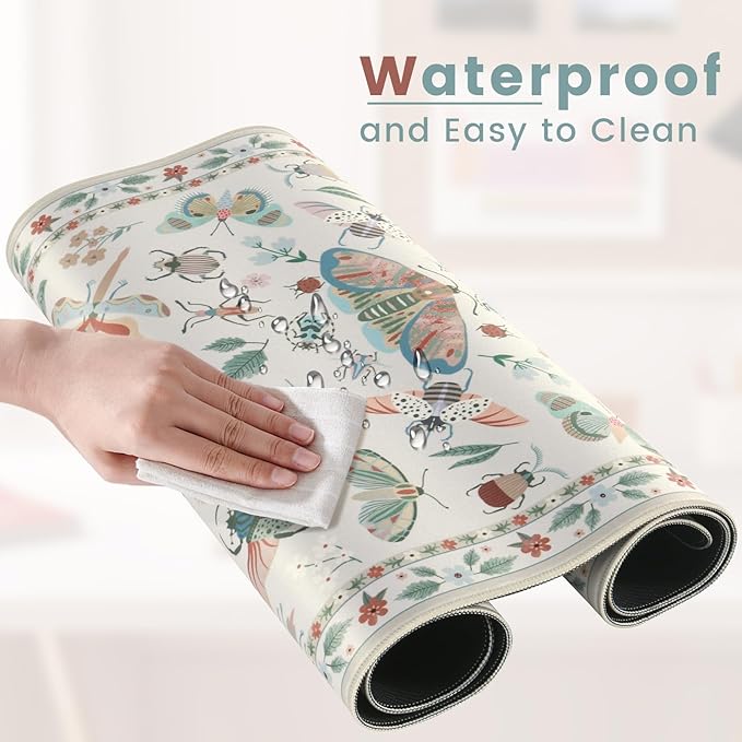 HAOCOO Desk Matt for Desktop,Cute Mouse Pad, Floral Desk Pad, Large Mouse Pad with Non-Slip Base, Waterproof Computer Mouse Mat for Gaming, Keyboard Mat Sets for Women Office Decor(Beige)