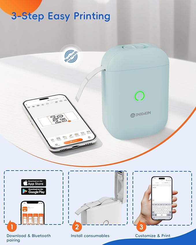 Label Maker Machine with Tape, D11s Bluetooth Label Maker Waterproof Labels, Portable Mini Label Printer with Various Templates for Home Office School, Blue