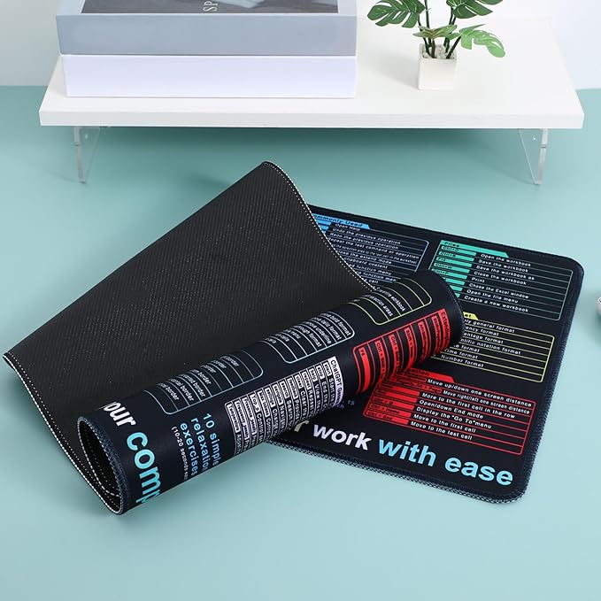 NUOBESTY Excel Cheat Sheet Desk Pad Large Keyboard Mouse Pad Non-Slip Gaming Keyboard Mat Office Computer Desk Mat with Function Modules 30x79 CM