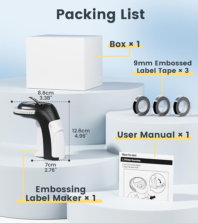Embossing Label Maker Manual, Vintage Embossed Label Maker Machine with Tapes Waterproof, Old School Embosser Labeler Retro 3D-Labels for Scrapbooking Supplies Kitchen Office Kids School Items