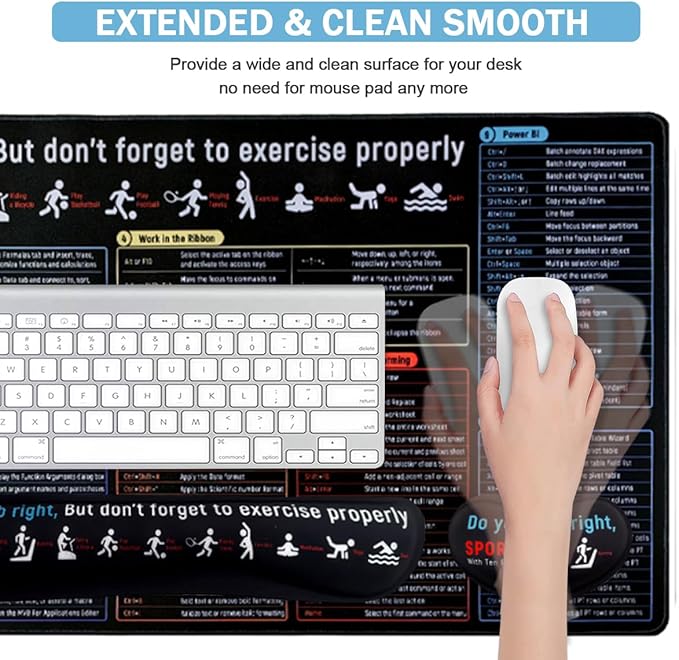 Large Mouse Pad Set, Cute Extended Mouse Pad+Keyboard Wrist Rest Support Desk Pad Memory Foam Ergonomic Easy Typing - Shortcut Keys