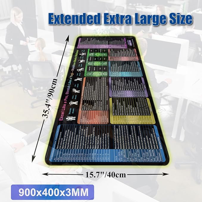 Excel Cheat Sheet Desk Pad, Large XXL Excel Short Cut Mouse Pad, Over 150 Shortcuts & Formulas [10 Modules], Non-Slip&Waterproof Office & Gaming Desk Mat | Accountants,Students,Employee Gifts