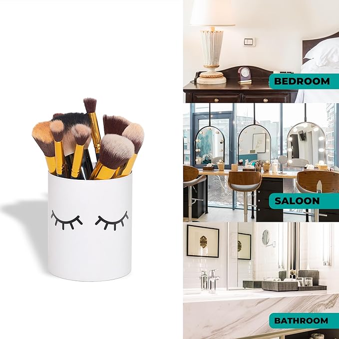 GEGUTON Makeup Design Pen Holder – Steel, White, Fun and Feminine Look – Organizes Pens and Accessories, Adds Charm to Desks, Great Gift Idea – Fun Collection